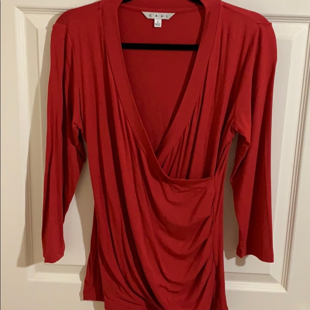 CAbi Red Drape Neck T